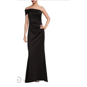 Eliza J Black Sleeveless Draped Gown With Spaghetti Straps Size 10 Formal Wear